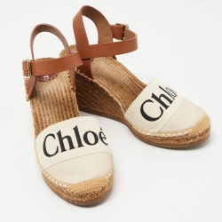 Pre Owned Chloe Brown/Cream Leather Wedge Sandals Size 38 