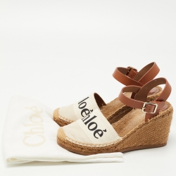 Pre Owned Chloe Brown/Cream Leather Wedge Sandals Size 38 
