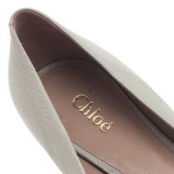 Chloe Grey Leather Pointed Flats Size 38.5