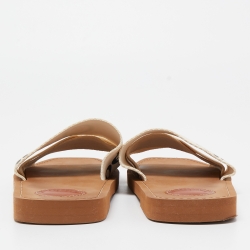 Pre Owned Chloé Off-White Logo Canvas Woody Flat Slides Size 40