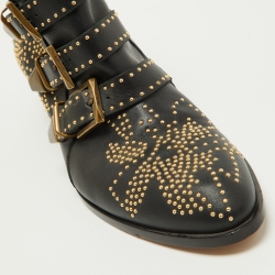 Pre Owned Chloe Black Studded Leather Ankle Boots Size 37.5