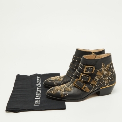 Pre Owned Chloe Black Studded Leather Ankle Boots Size 37.5