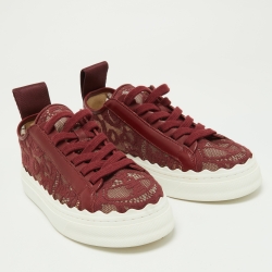 Chloe Red Lace,Mesh and Leather Lauren Lace Up Sneakers Size 37