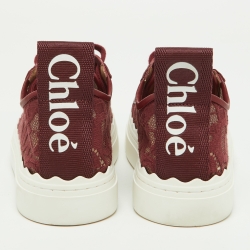 Pre Owned Chloe Red Lace,Mesh and Leather Lauren Lace Up Sneakers Size 37