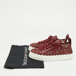 Pre Owned Chloe Red Lace,Mesh and Leather Lauren Lace Up Sneakers Size 37