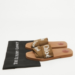 Chloe Green Canvas Woody Flat Slides Size 39