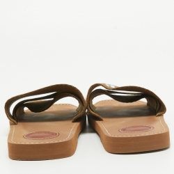 Chloe Green Canvas Woody Flat Slides Size 39