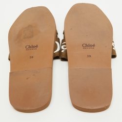 Chloe Green Canvas Woody Flat Slides Size 39