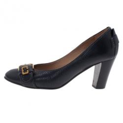 Pre Owned Chloe Black Leather Buckle Pumps Size 38
