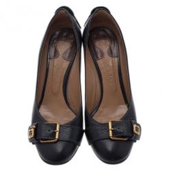 Pre Owned Chloe Black Leather Buckle Pumps Size 38