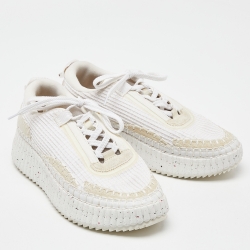 Pre Owned Chloe White Mesh and Suede Nama Low Top Sneakers Size 39