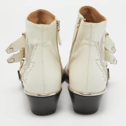 Pre Owned Chloe Off White Studded Leather Susanna Boots Size 37