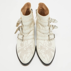 Pre Owned Chloe Off White Studded Leather Susanna Boots Size 37