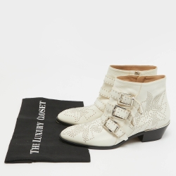 Pre Owned Chloe Off White Studded Leather Susanna Boots Size 37