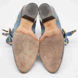 Pre Owned Chloe Blue Denim Embroidered Western Boots Size 37.5