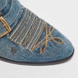 Pre Owned Chloe Blue Denim Embroidered Western Boots Size 37.5