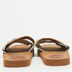 Pre Owned Chloe Cream/Black Embroidered Logo Canvas Woody Flat Slides Size 39