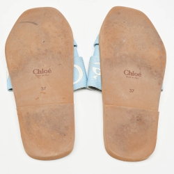 Chloe Blue Canvas Woody Flat Slides Size 37