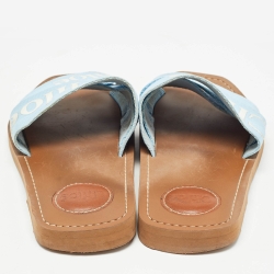 Chloe Blue Canvas Woody Flat Slides Size 37
