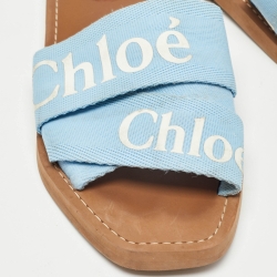 Chloe Blue Canvas Woody Flat Slides Size 37