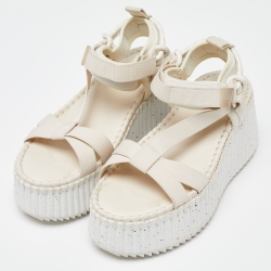 Pre Owned Chloe White Nylon Nama Platform Velcro Ankle Strap Sandals Size 39
