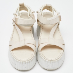 Pre Owned Chloe White Nylon Nama Platform Velcro Ankle Strap Sandals Size 39