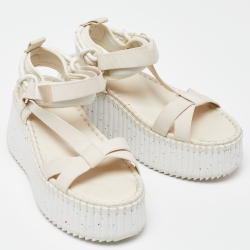 Pre Owned Chloe White Nylon Nama Platform Velcro Ankle Strap Sandals Size 39