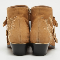 Pre Owned Chloe Tan Leather Studded Suzanna Ankle Boots Size 39
