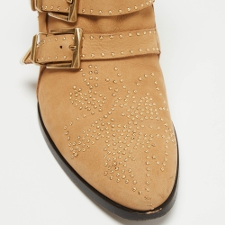 Pre Owned Chloe Tan Leather Studded Suzanna Ankle Boots Size 39