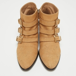 Pre Owned Chloe Tan Leather Studded Suzanna Ankle Boots Size 39