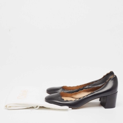 Pre Owned Chloe Black Scalloped Leather Lauren Pumps Size 37.5