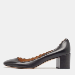 Pre Owned Chloe Black Scalloped Leather Lauren Pumps Size 37.5