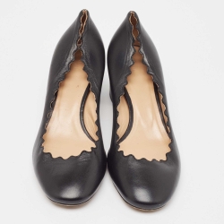 Pre Owned Chloe Black Scalloped Leather Lauren Pumps Size 37.5