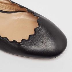 Pre Owned Chloe Black Scalloped Leather Lauren Pumps Size 37.5