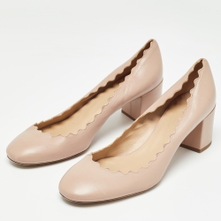 Pre Owned Chloe Pink Scalloped Leather Lauren Pumps Size 37.5