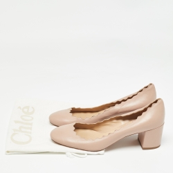 Pre Owned Chloe Pink Scalloped Leather Lauren Pumps Size 37.5