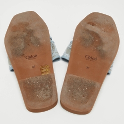 Chloe Blue Mesh and Lace Woody Flat Slides Size 38  