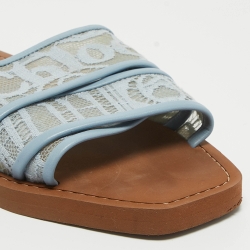 Chloe Blue Mesh and Lace Woody Flat Slides Size 38  