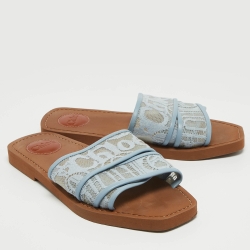 Chloe Blue Mesh and Lace Woody Flat Slides Size 38  