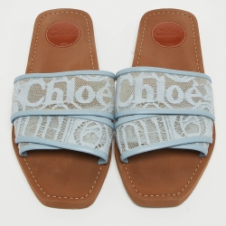 Chloe Blue Mesh and Lace Woody Flat Slides Size 38  