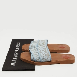 Chloe Blue Mesh and Lace Woody Flat Slides Size 38  