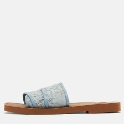 Chloe Blue Mesh and Lace Woody Flat Slides Size 38  