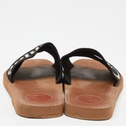 Chloe Black Canvas Logo Ribbon Woody Flat  Slides Size 38 