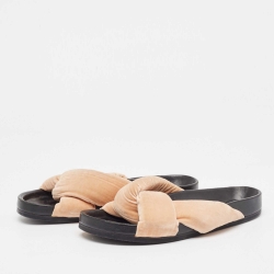 Chloe Beige Velvet Knotted Slip On Slides Size 39