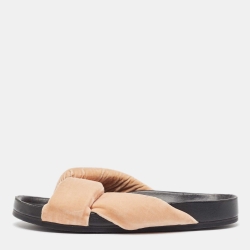 Chloe Beige Velvet Knotted Slip On Slides Size 39