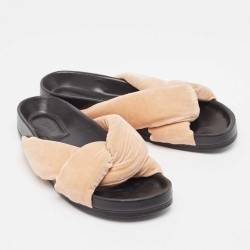 Chloe Beige Velvet Knotted Slip On Slides Size 39