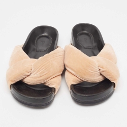 Chloe Beige Velvet Knotted Slip On Slides Size 39