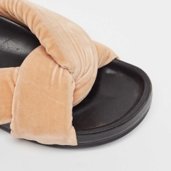 Chloe Beige Velvet Knotted Slip On Slides Size 39