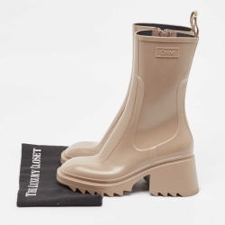 Pre Owned Chloe Beige Rubber Mid Calf Rain Boots Size 37