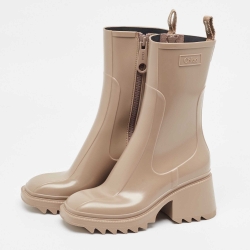 Pre Owned Chloe Beige Rubber Mid Calf Rain Boots Size 37